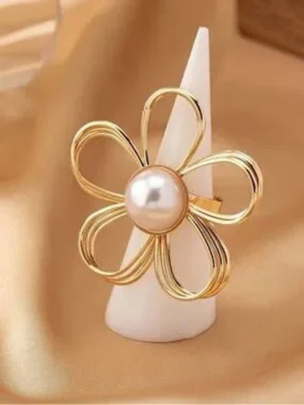 Gold Floral Pearl Statement Ring - Elegant Women's Jewelry